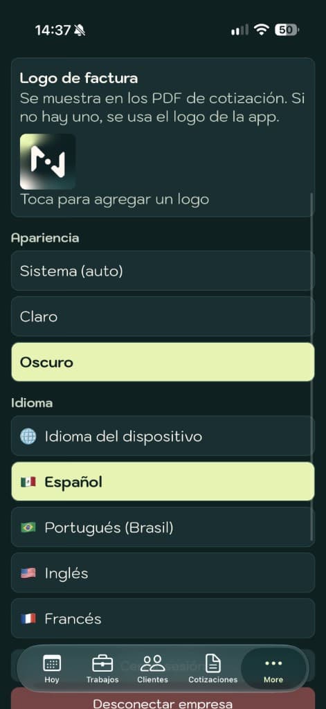 Ronda language and appearance settings